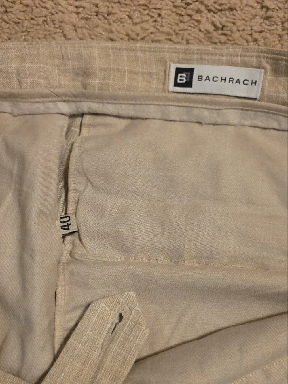 Bachrach Beige Windowpane Dress Pants